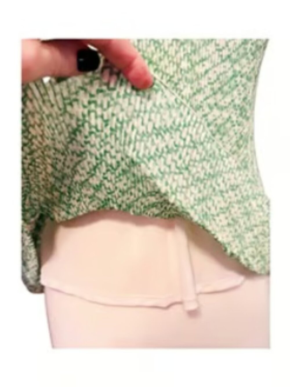 DKNY Ribbed Green Short Sleeve Top Golden Tips Stretchy Lined Blouse Small - Picture 4 of 4